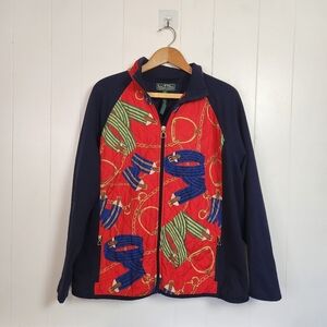 Lauren Ralph Lauren Active Jacket Womens Size 2X Horse Bit Equestrian Red Blue